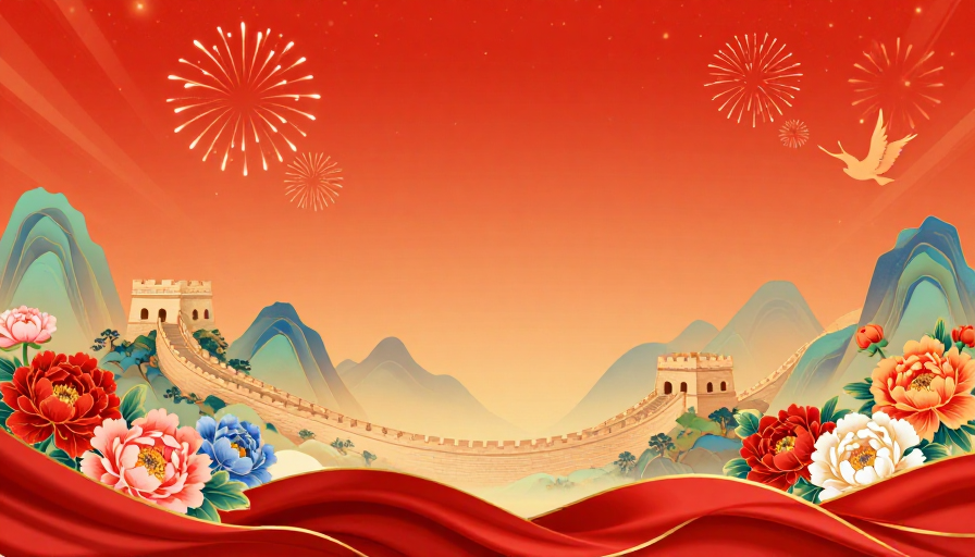 喜庆长城佳节:红色节庆插画背景