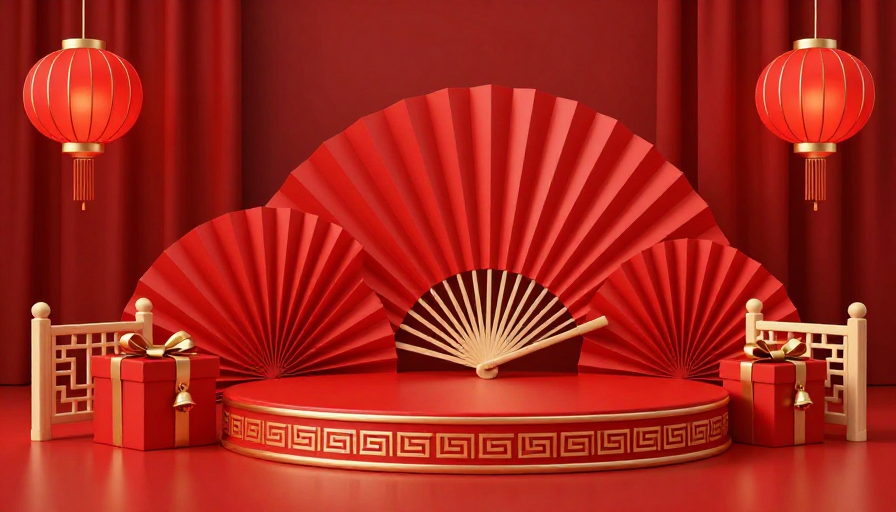 中国风红色喜庆3D舞台背景