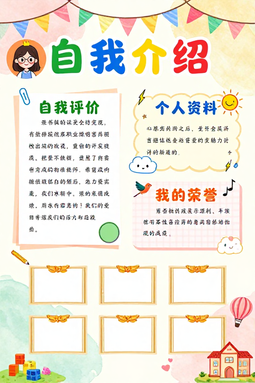 童趣校园自我介绍:马卡龙清新风海报