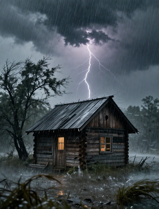 风暴中的孤木:阴郁雨夜下的危险小屋