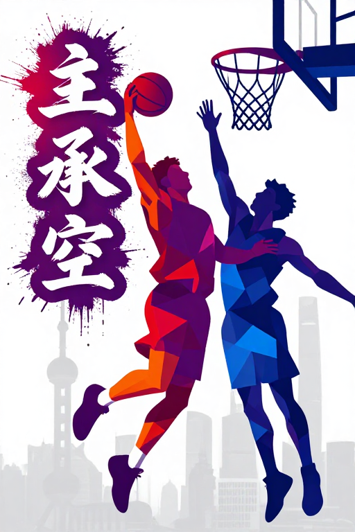 低多边形篮球对决：紫红蓝几何竞技张力