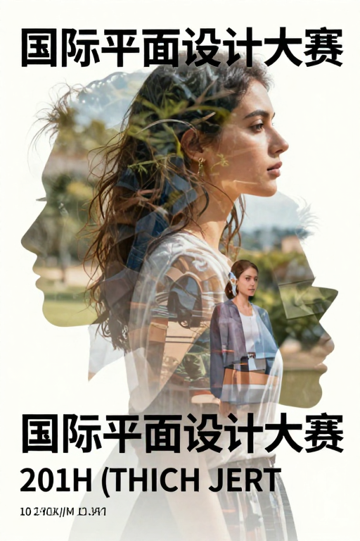 现代艺术海报：人物与自然的拼贴融合
