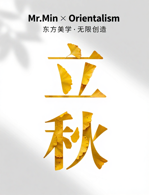 银杏立秋艺术字，自然光影融合东方美学
