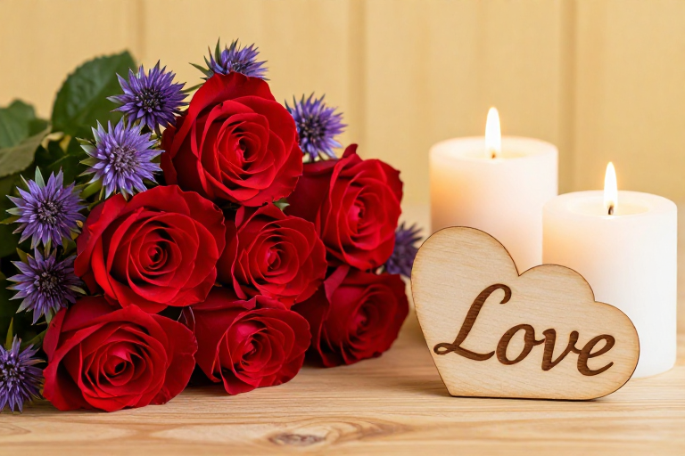 浪漫情人节：烛光玫瑰与心形爱的誓言