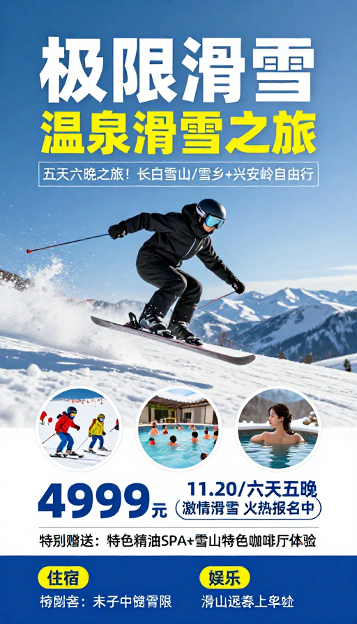 极限滑雪·温泉之旅：五日游清新活力海报
