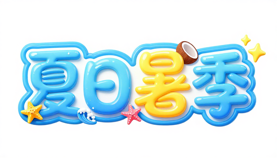 夏日狂暑季：蓝黄3D活力艺术字设计