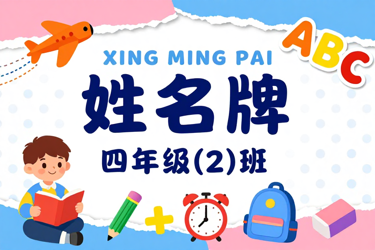 童趣撕纸风儿童姓名牌:四年级班级标识