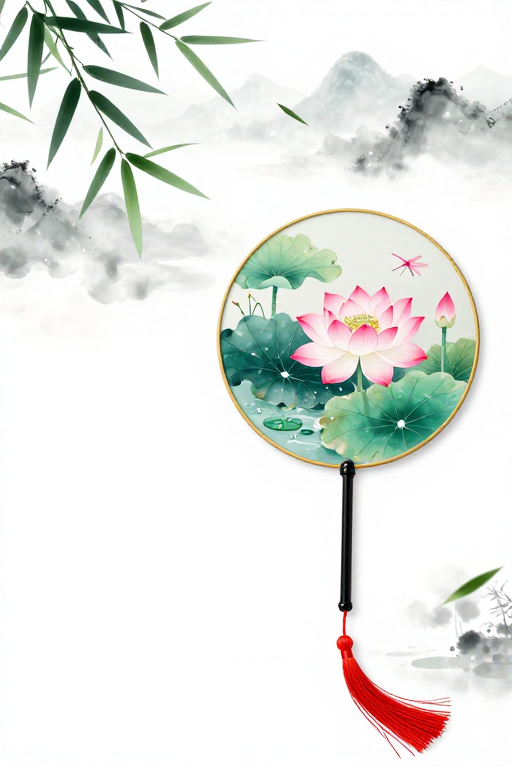 水墨意境团扇·青绿荷塘东方雅韵