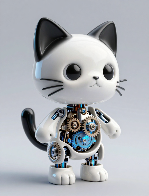陶瓷机械小猫：科幻萌趣的C4D精雕之作
