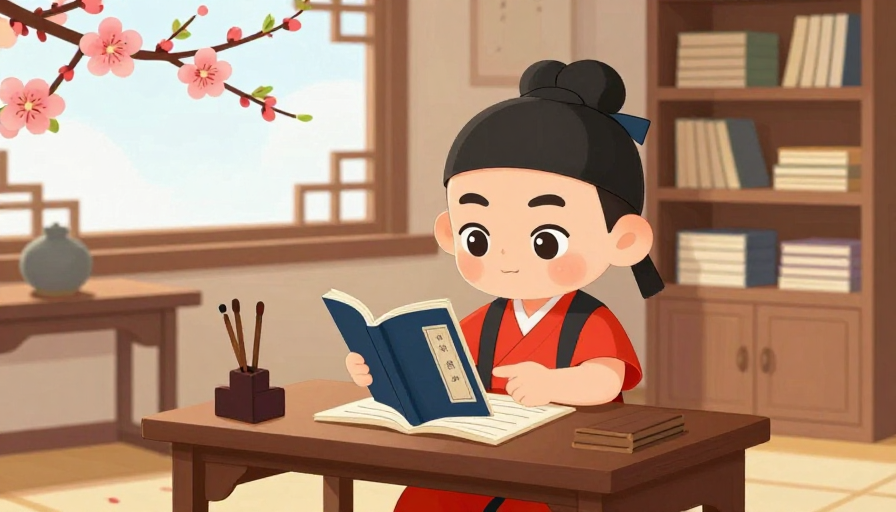 甜美卡通古代书童私塾诵读场景