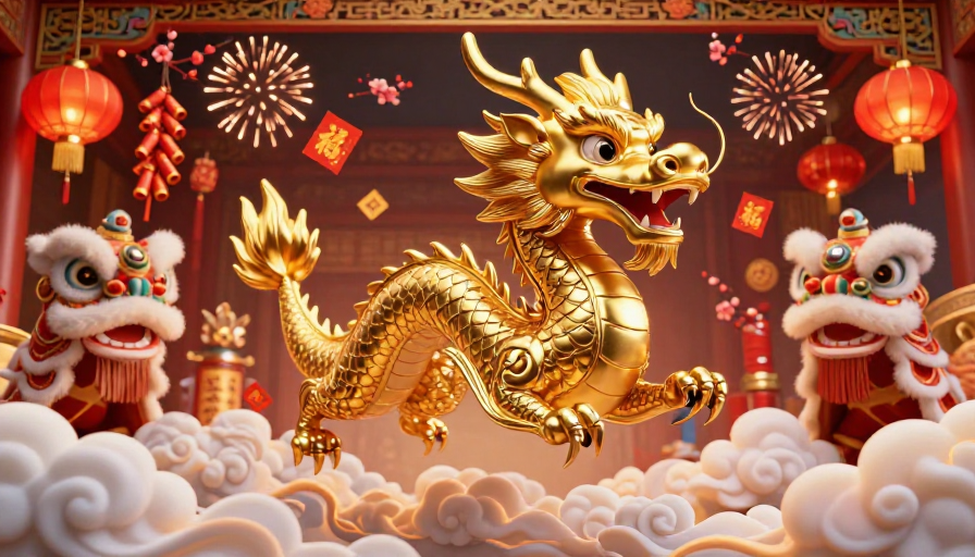 金龙腾舞祥云新岁福满堂