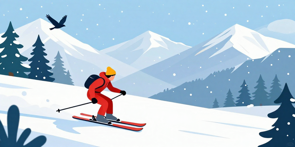 冬日雪景动态插画：清新扁平风滑雪者