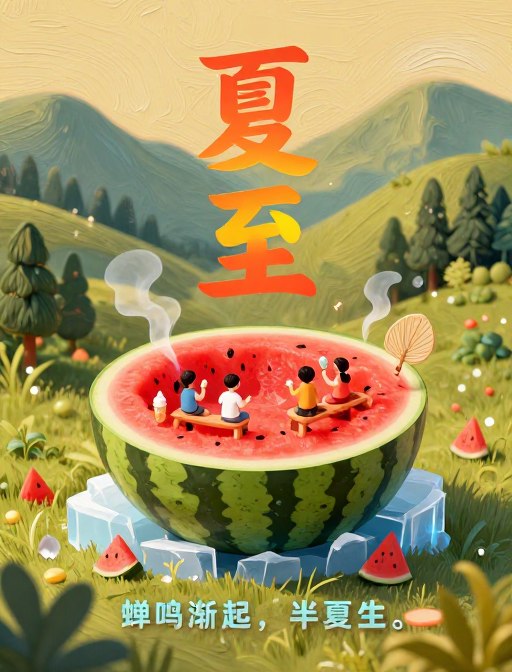 西瓜屋童趣夏至：3D插画海报设计