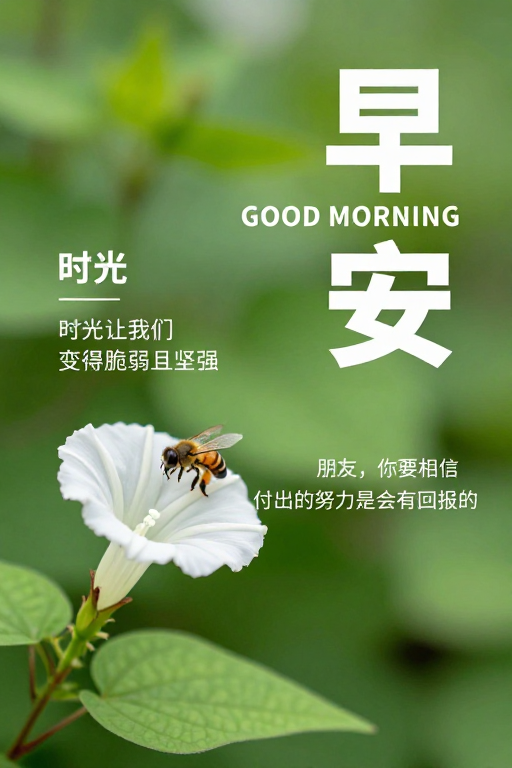 现代清新早安海报：宁静晨景与生命力量