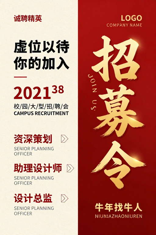 中式现代招聘海报：牛年诚邀精英加入