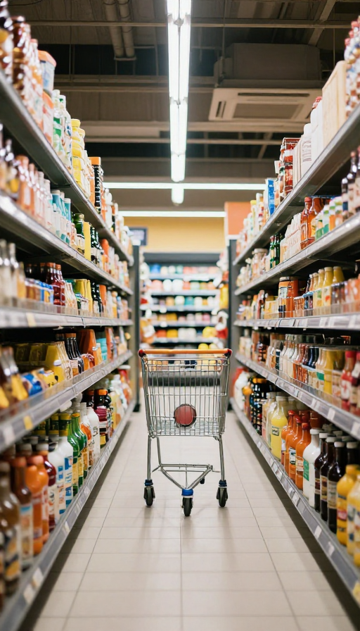 现代超市内部实拍:琳琅满目的商品与明亮环境