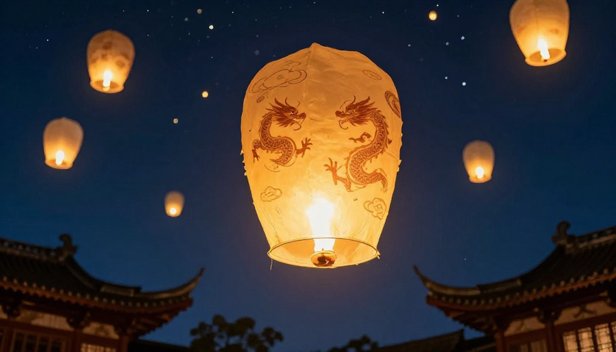 夜空中的传统孔明灯：龙凤祥光点亮文化之夜