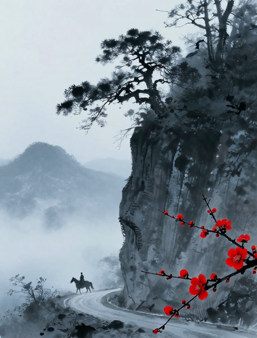 水墨孤影：古道西风马行图