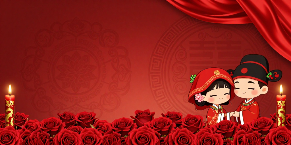喜庆中国风婚礼背景 深红祥纹留白设计