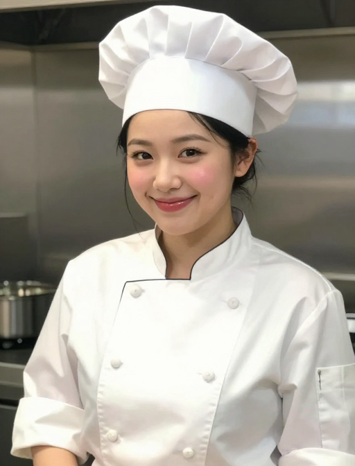 不经意的光影:圆脸女厨师的厨房抓拍