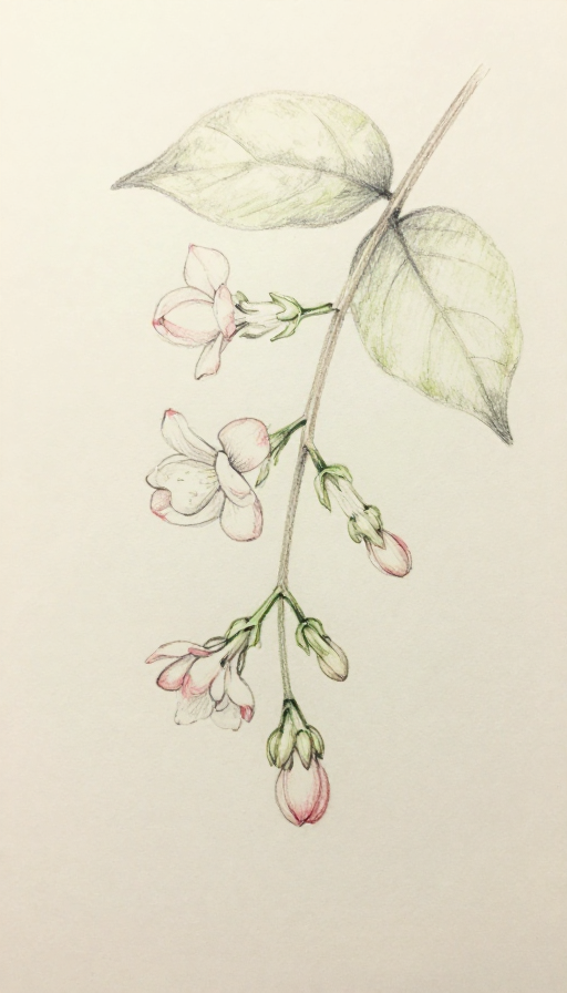 垂茉莉彩铅素描:轻盈通透的复古花枝艺术