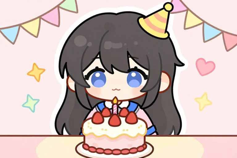 欢乐生日祝福:温馨蛋糕与彩带