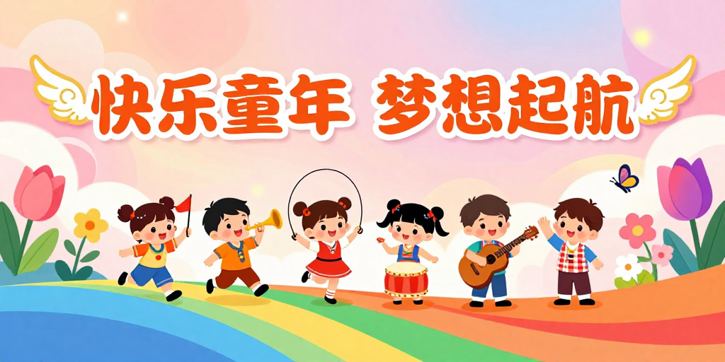 快乐童年 梦想起航：梦幻童趣儿童节卡通海报