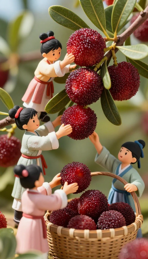 汉服小童采杨梅：传统与自然之美