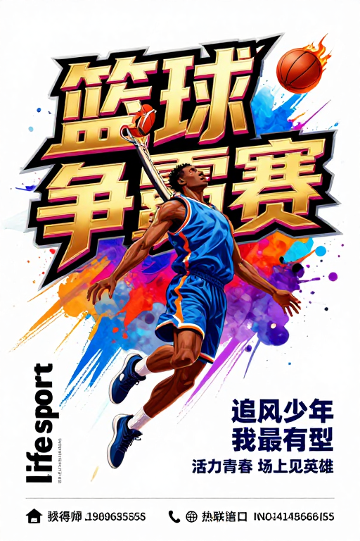 热血篮球争霸赛：青春爆发力运动海报