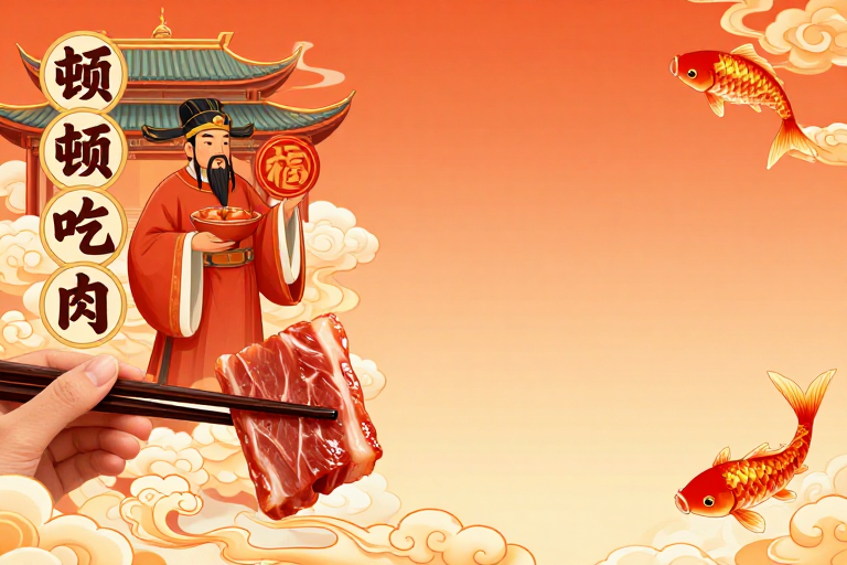 红袍官祝福肉宴，中式吉祥插画风