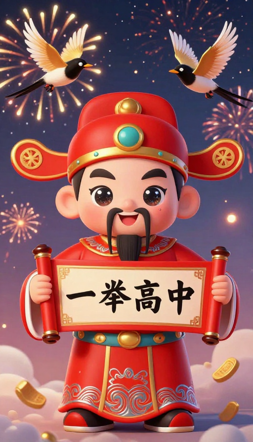 喜庆Q版状元郎烟花背景图