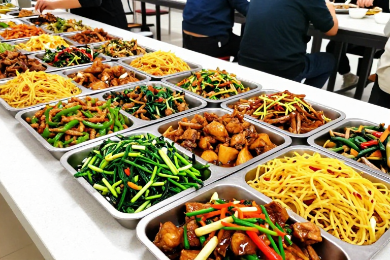 校园食堂美食实拍:鲜亮中式炒菜诱人呈现