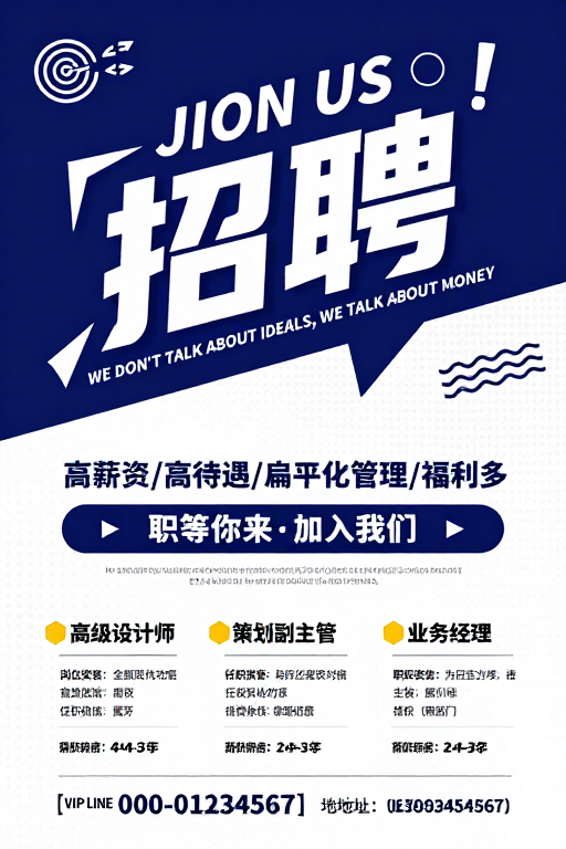 深蓝色现代感招聘海报,专业职场动态设计