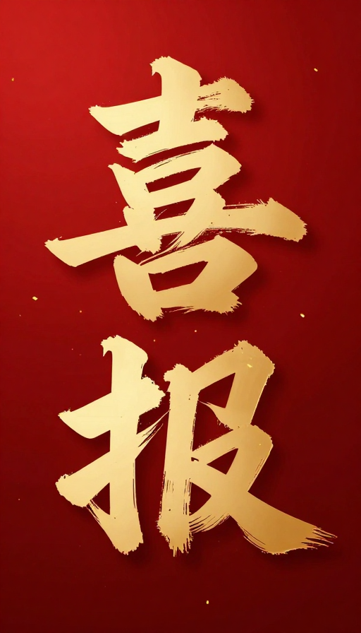 大气金红喜报：电影质感艺术字体设计