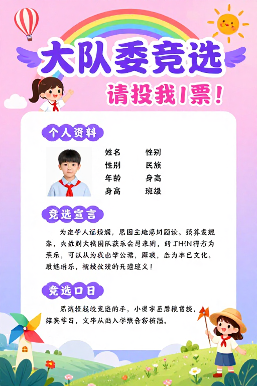 少先队竞选海报：梦幻童趣风设计
