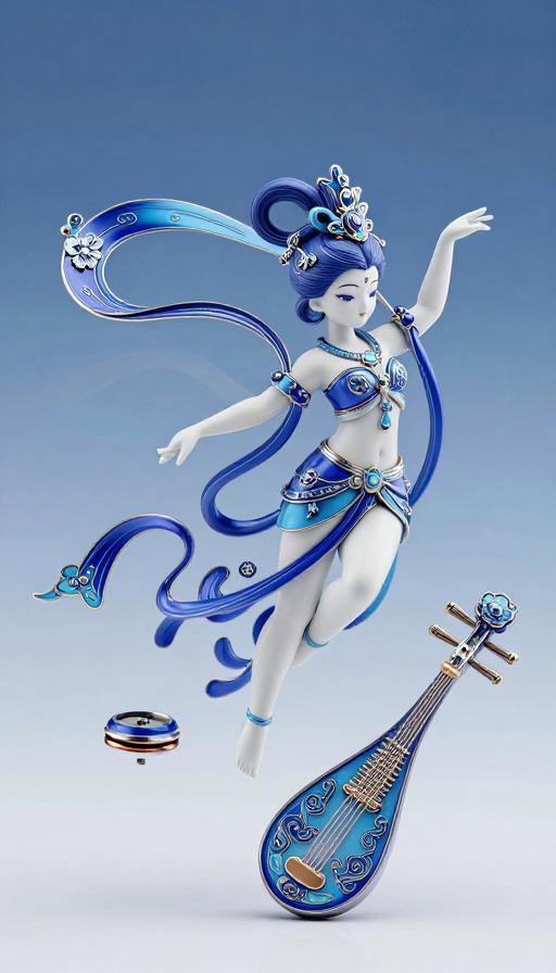 青花瓷韵飞天:国风3D手办艺术