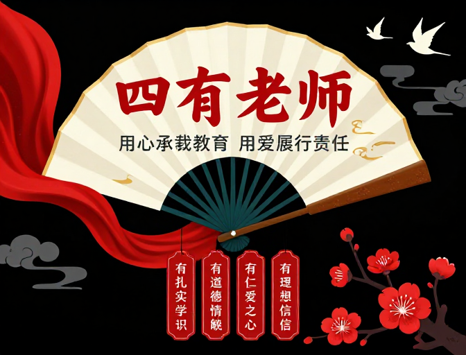 中国风教育海报:四有老师庄严呈现