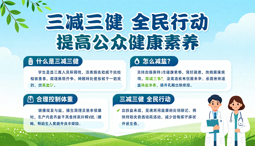 清新蓝绿风健康科普海报：三减三健全民行动推广