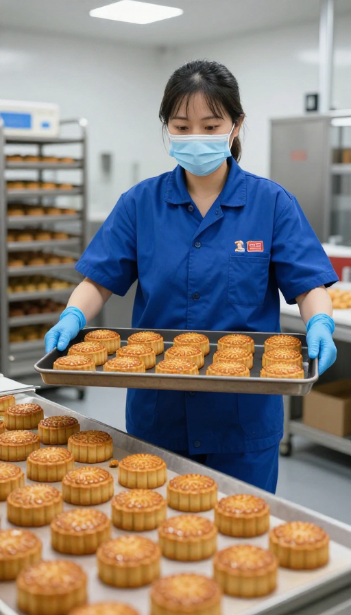 金黄诱人月饼实拍：工厂生产线高清展示