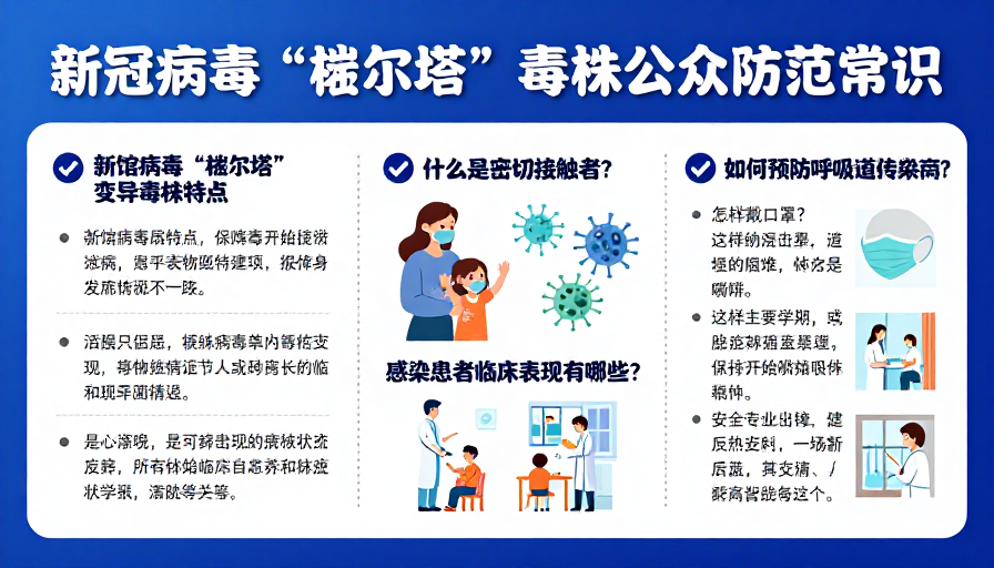 蓝色科技风公卫海报：德尔塔防范知识普及