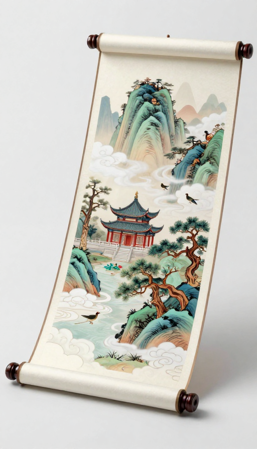 中国神话卷轴全景风景写实画