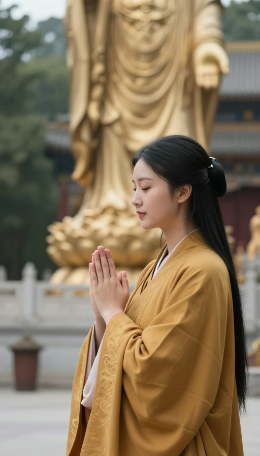 虔诚拜佛：女性与寺庙的静谧时刻
