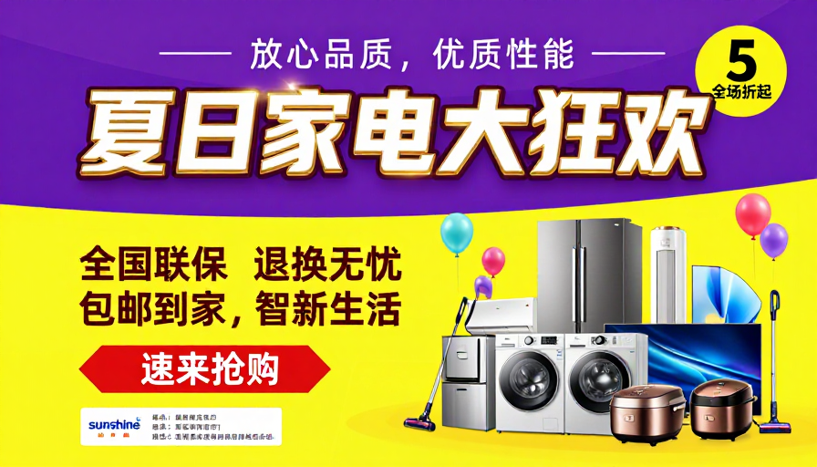 夏日家电大狂欢:现代动感促销海报