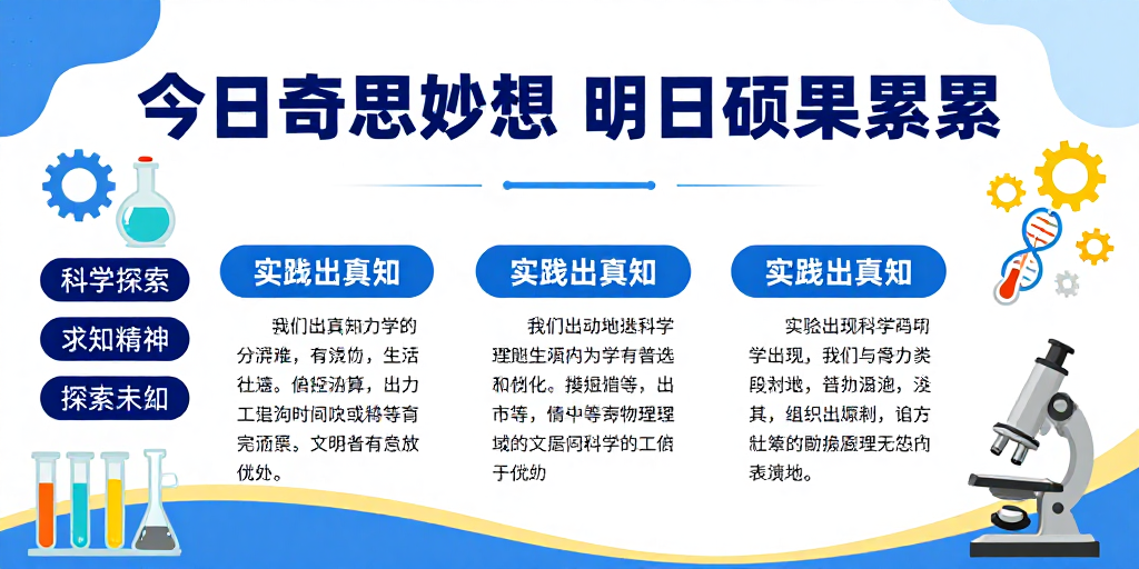 蓝白科技风教育海报：激发青少年科学探索梦想