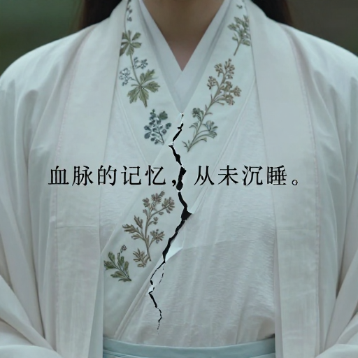 姜炎草药纹样汉服白大褂艺术特写