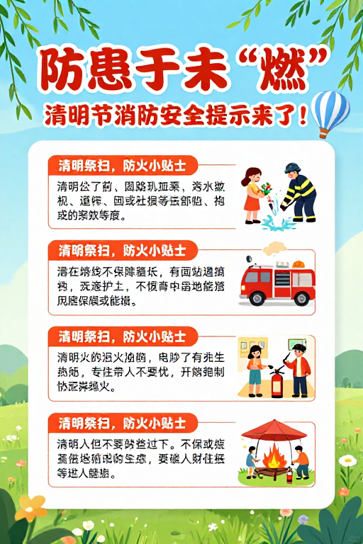 清明安全警示：清新明亮的节日防火海报设计