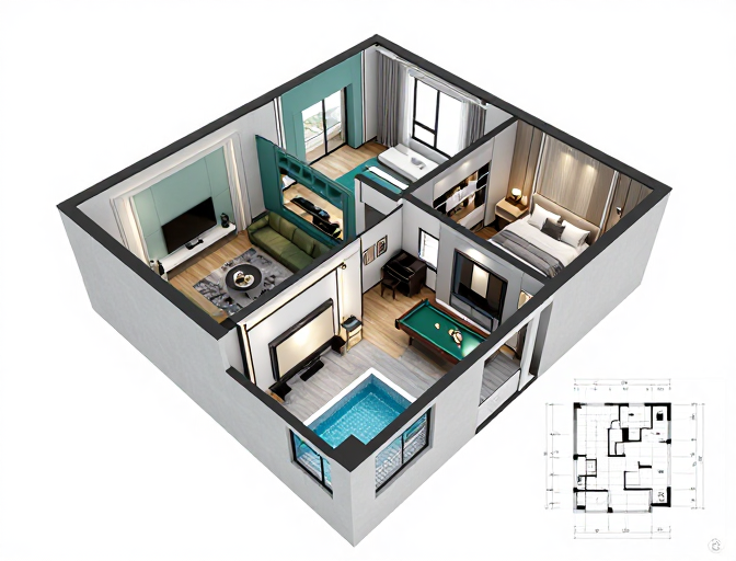 现代别墅三维剖面设计展示