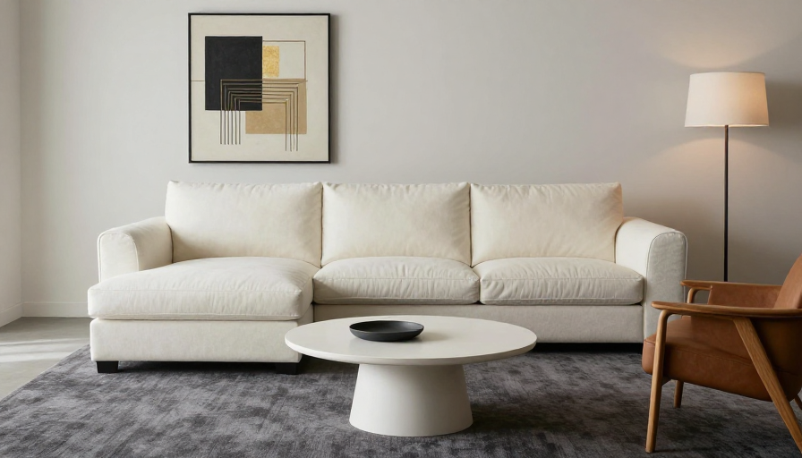 现代轻奢客厅：灰白调布艺沙发与艺术几何装饰