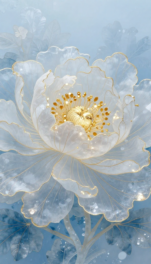 梦幻绢笔牡丹冰花：通透水墨光影艺术