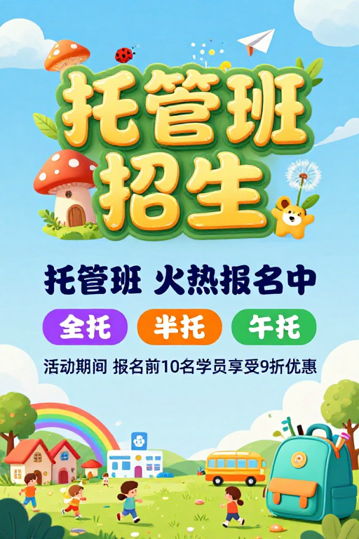童话风托管班招生海报:梦幻童趣,火热招募中